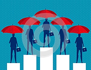 Business people and red umbrella. Concept business vector illustration