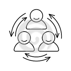 Business people related vector line icon with arrows. Group meeting, workplace, business communication, team structure