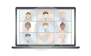 Business people remote work vector. Online video conference concept.