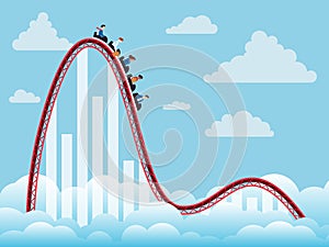 Business people on the roller coaster falling down because of bear market