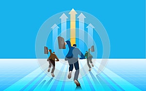 Business people running forward to goal, business competition, conceptual vector