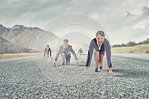 Business people running race