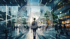 Business people rush hour walking commuting fast moving busy businessman city concept. Generative AI