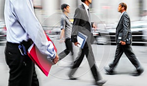 Business people at rush hour walking in the street, in the style