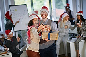 Business people in santa hat take selfie photo shot  celebration on christmas