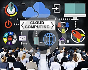 Business People Seminar Global Communications Cloud Computing Co