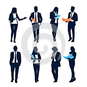 Business People Set Team Crowd Silhouette Businesspeople Group Hold Document Folders