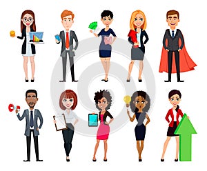 Business people, set of ten cartoon characters