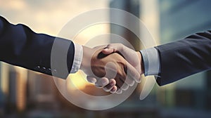 Business people shaking hands, close-up. Partnership and handshake concept. Generative AI