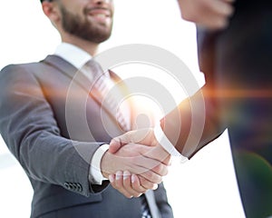 Businessmen making handshake - business etiquette, congratulatio