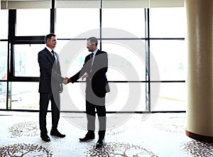 Business people shaking hands, finishing up meeting