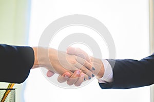 Business people shaking hands, finishing up a meeting