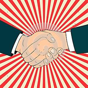 Business People Shaking Hands. Illustration in retro style.