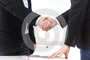 Business people shaking hands in office.