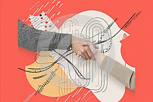 Business people shaking hands. Paper art collage style illustration