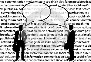 Business people share social network talk bubbles