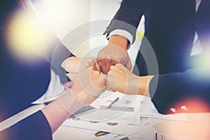 Business people showing Fist Bump after meeting partnership.