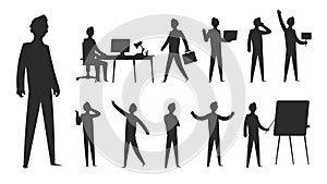 Business people silhouette. Businessman stand professional man figure office group team woman figure. Vector contour