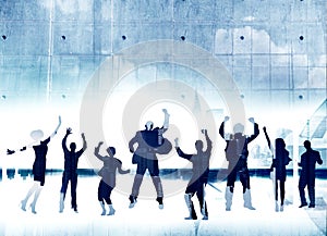 Business People Silhouette Jumping Joy Success Celebration Happiness