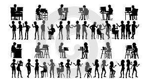 Business People Silhouette Set Vector. Male, Female. Group Outline. Person Shape.Professional Team. Formal Suit. Icon