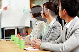 Business people sitting around a table during a meeting