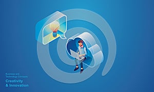 Business people sitting in CLOUD Technology, creativity and innovation optimization and business process workflow development, wit