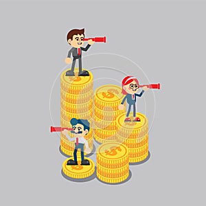 Business People Stand On stack of coin