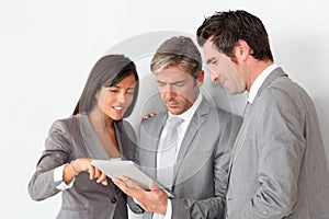 Business people standing in hall