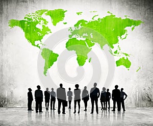 Business People Standing Individually And A Green Cartography photo