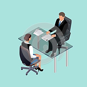 Business people in suit sitting at the table. Meeting. Job interview. Job applicants. Concept of hiring worker