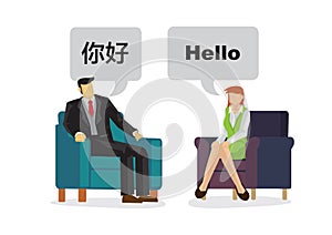 Business people talking in with different languages photo