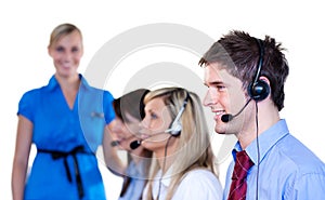 Business people talking with headset
