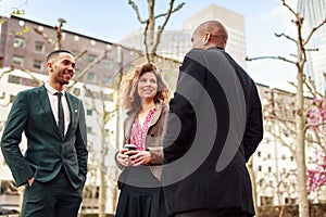 Business People Talking In La Defense, Paris, France