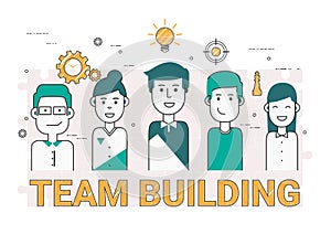 Business people team building concept and icons. Flat line