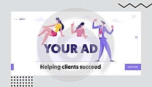 Business People Team Hold Empty Advertising Billboard for Ad. Man and Woman Characters with Blank Board