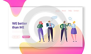 Business People Teamwork Communication Landing Page. Corporate Community Team Character Conversation. Company