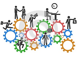 Business people teamwork on mechanism gears background