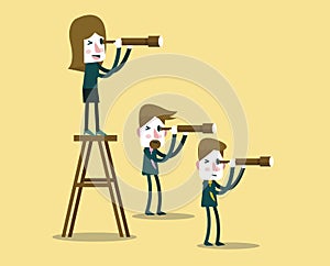 Business people with telescope in different perspective.