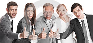 Business people with thumb up