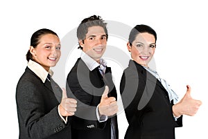 Business people with thumbs up in a line