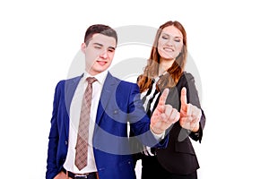 Business people touching virtual screen