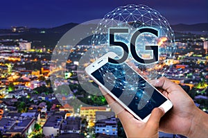 Business people use global communication phones in the 5g system photo