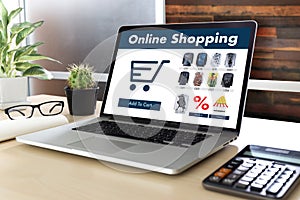 Business people use Technology Ecommerce Internet Global Marketing Purchasing Plan and Bank Concept