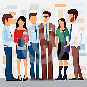 Business people vector groups presentation to investors conferense teamwork meeting characters interview illustration. photo