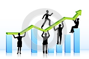 Business people walking on bar graph