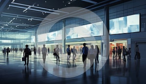 Business people walking in corridor of modern office building