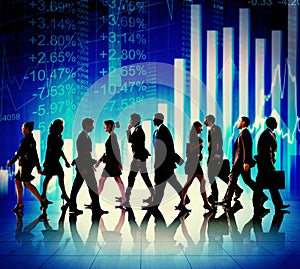 Business People Walking Financial Figures Concepts