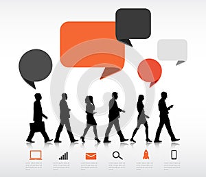 Business People Walking Speech Bubble Communication Digital Concept