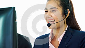 Business people wearing headset working in office