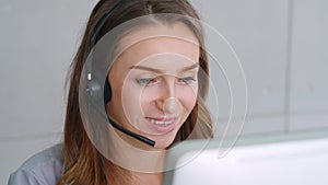 Business people wearing headset working in office